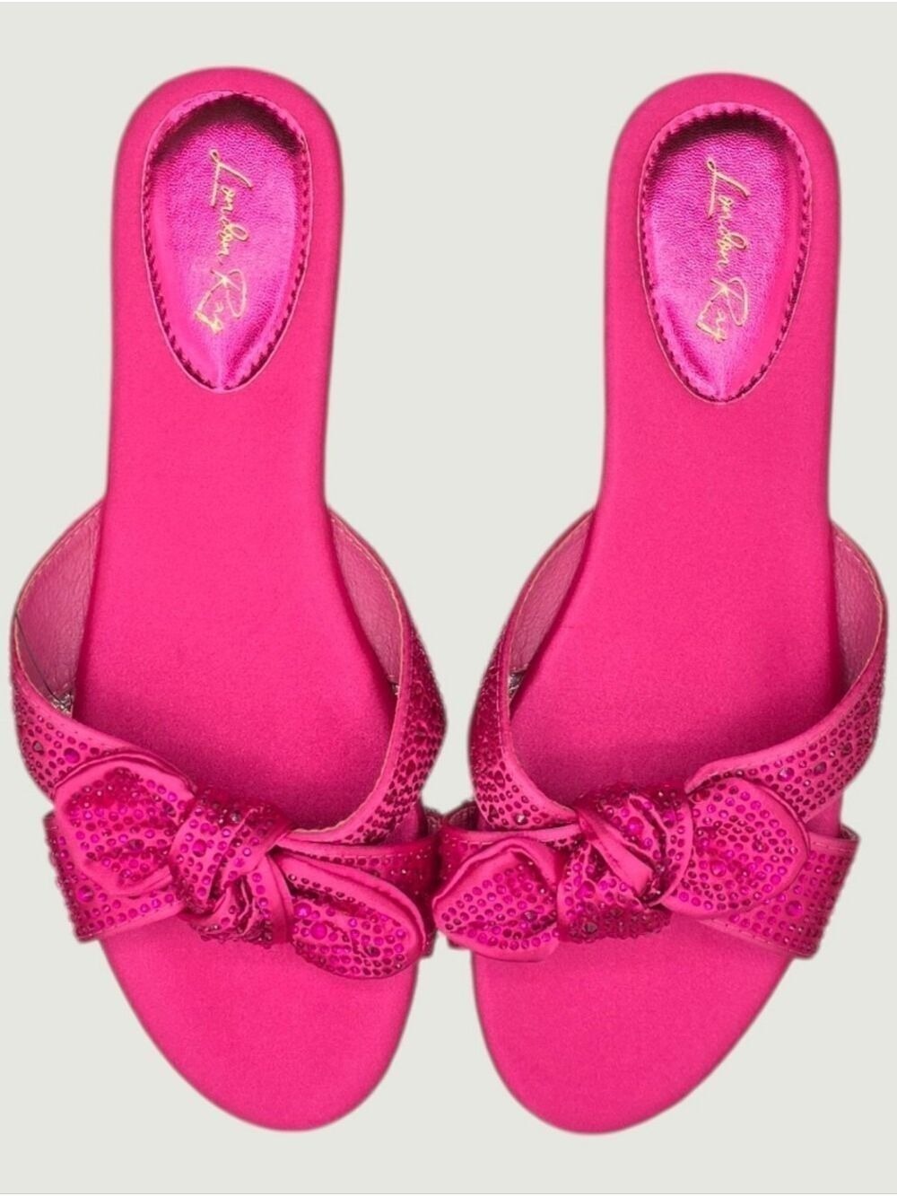London Rag Hot Pink Rhinestone Bow Slides NWT 9 Resortwear Glam